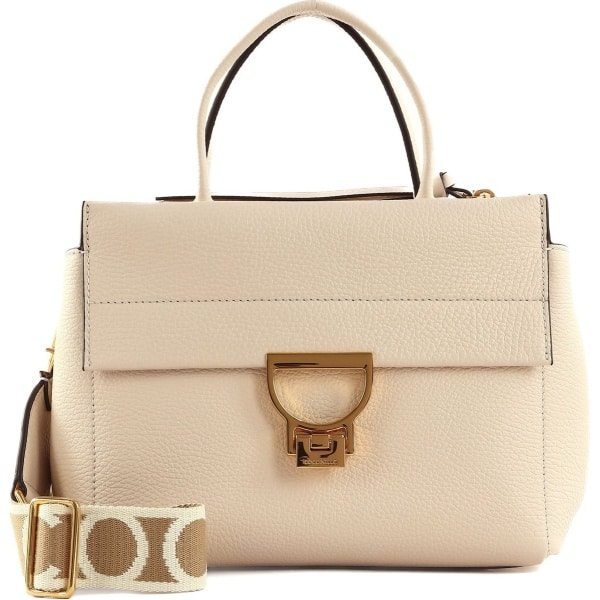COCCINELLE Handtas Schoudertas Arlettis Signature Handbag Grained Leather Lambskin White Crème