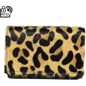 Leren Portemonnee Dames Echt Leer Met Dierenprint - Klein Model - Dames Portemonnee Zwart Anti-Skim